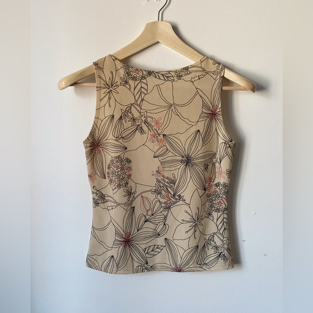Elegant Floral Beige Tank Top